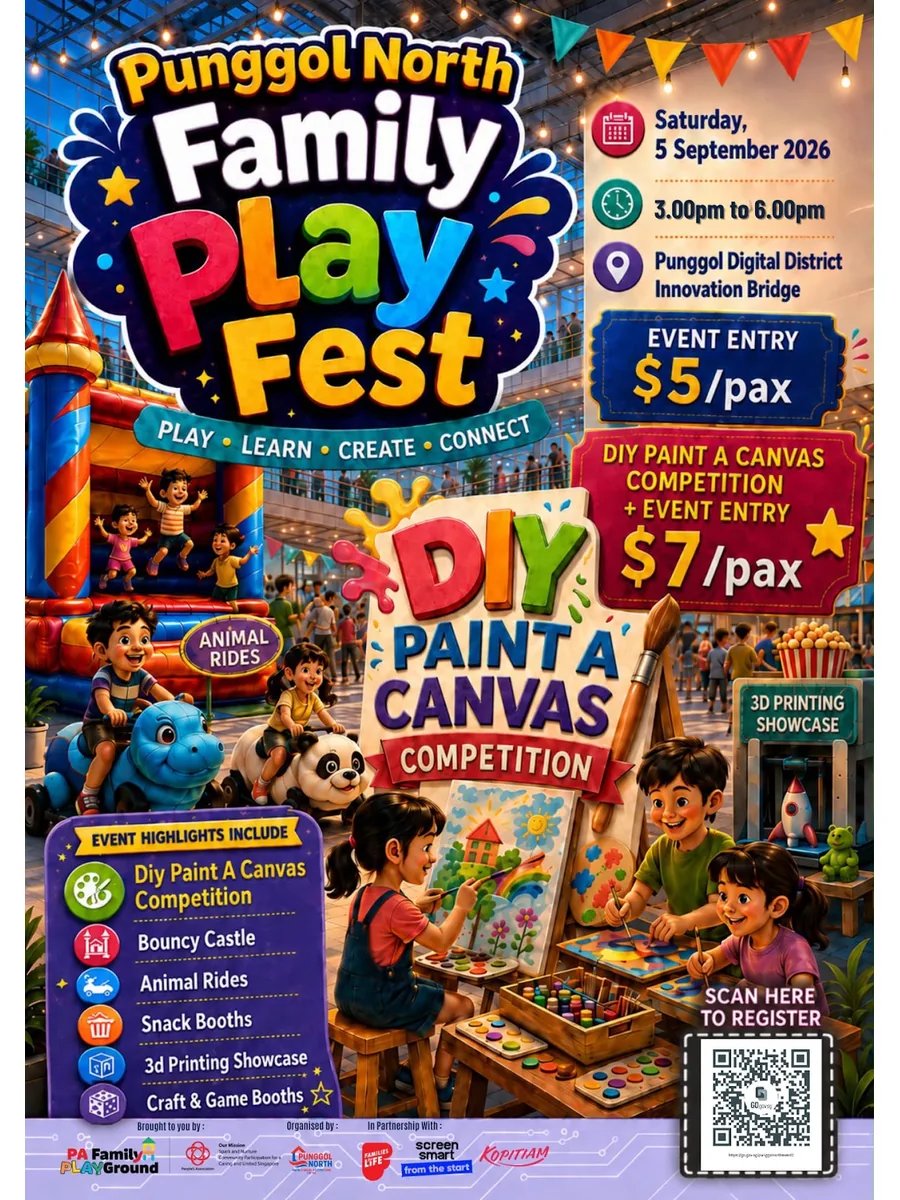 Poster for Get ready for an afternoon packed with smiles, creativity, and non-stop fun at the Punggol North Family Play Fest!