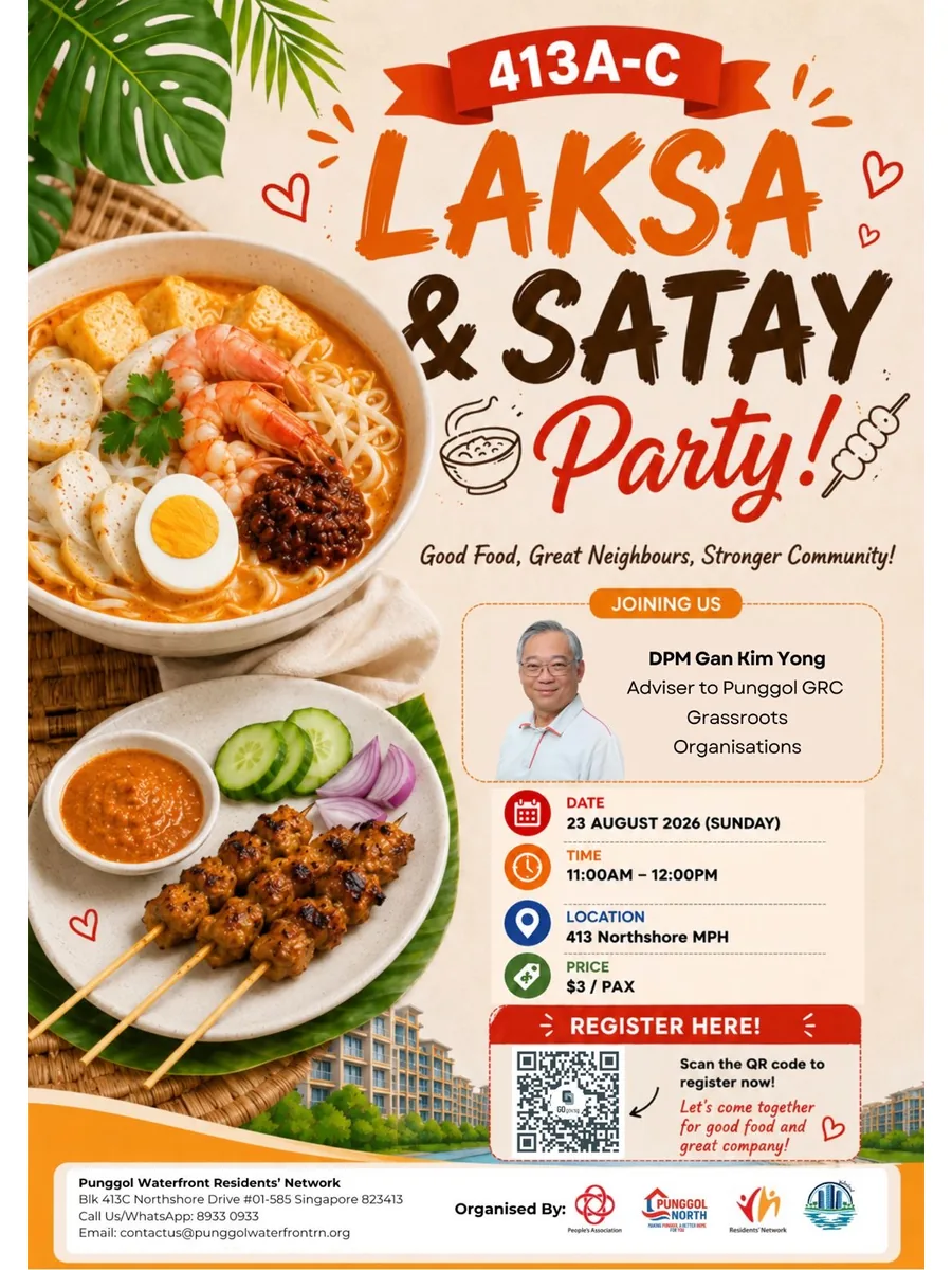 Poster for 413A to C Laksa & Satay Party!